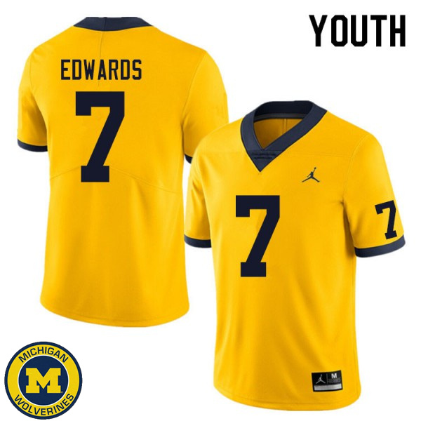 Youth University of Michigan #7 Donovan Edwards Yellow Fashion Jersey